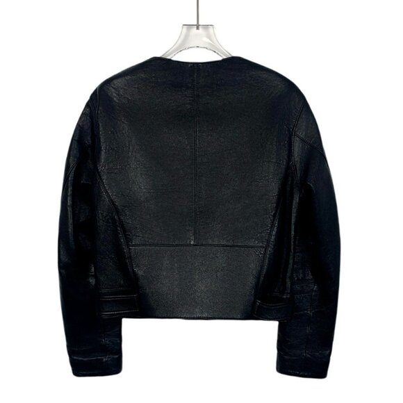 Celine Womens Black Lambskin Leather Buttoned Jacket With Belt & Zipper Details - Picture 2 of 8